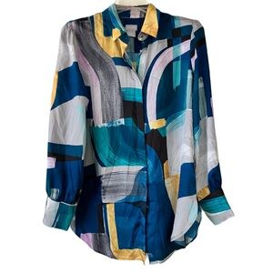 Chico’s Tunic Blouse, Sz. S, Hidden Button Front Closures, Abstract Print